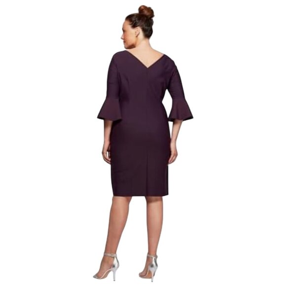 Alex Evenings Womens 14 Bell Sleeve Asymmetrical Sheath Dress With Embellishment - Picture 2 of 11